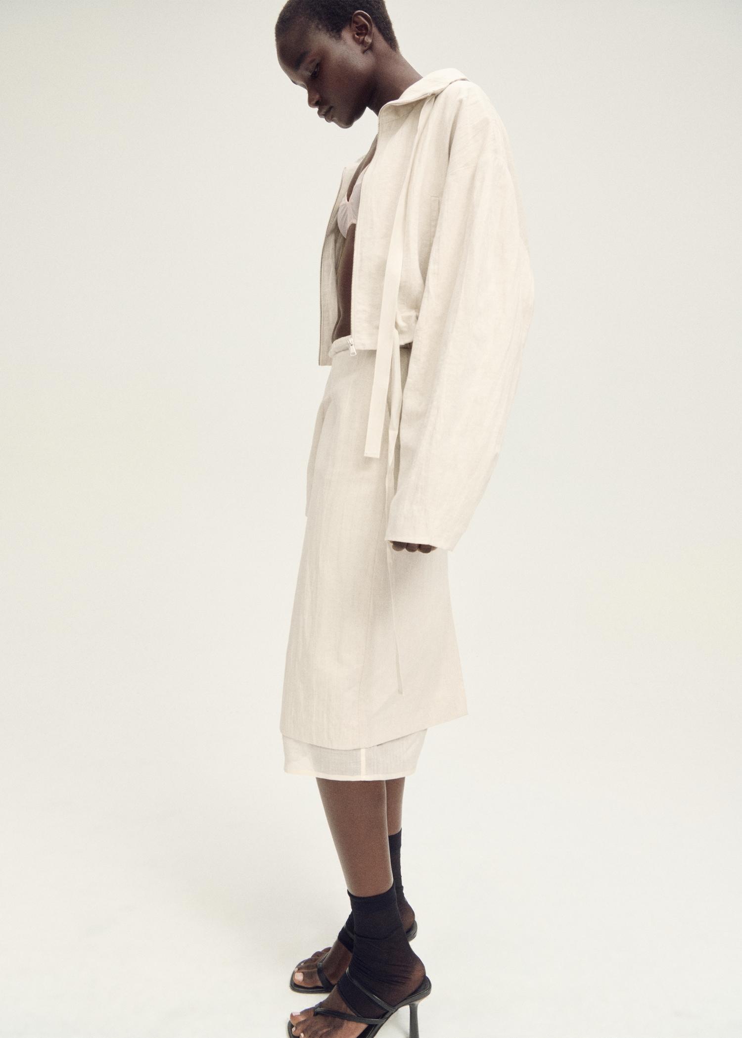 Combined linen-blend midi-skirt - Women | MANGO USA Product Image