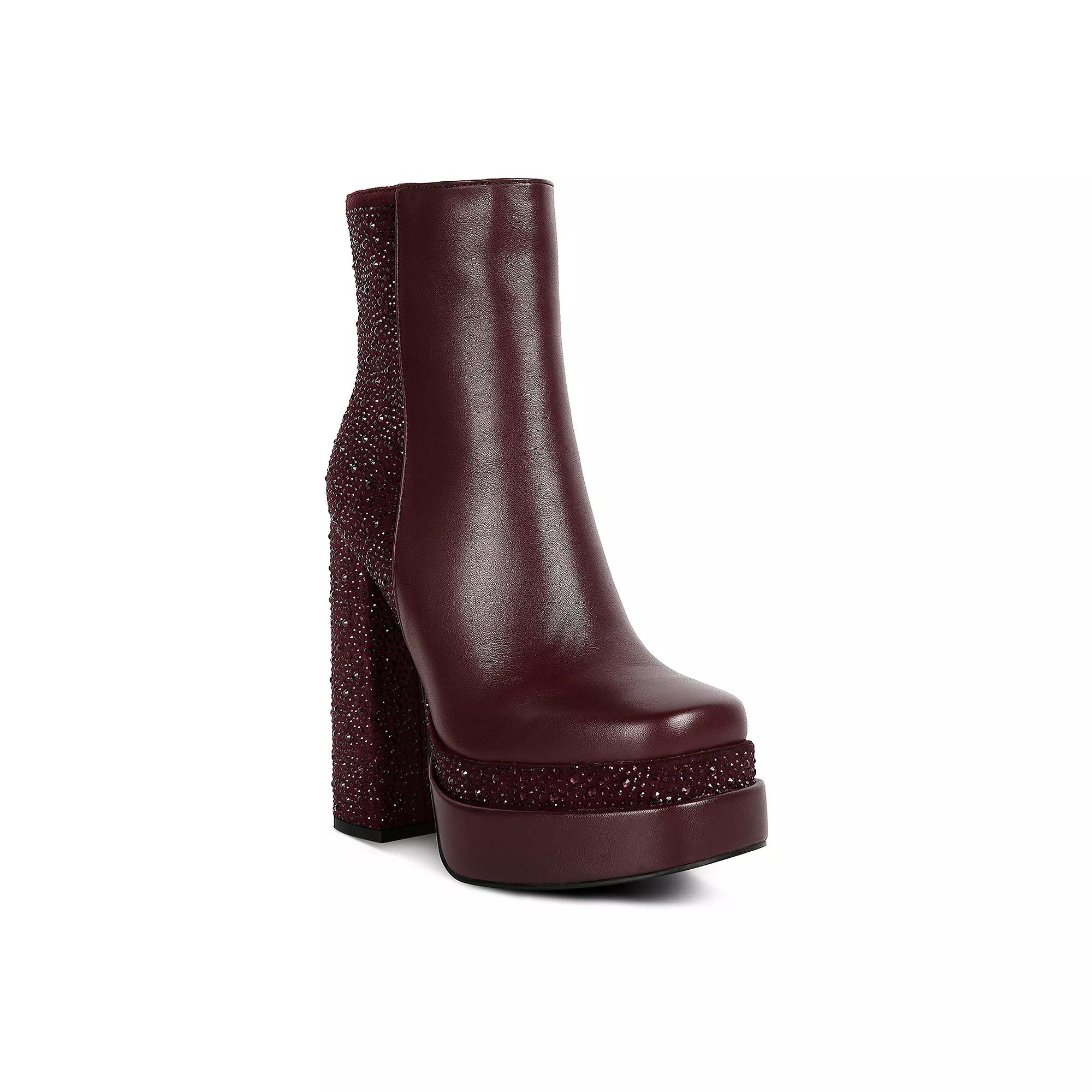 London Rag Dryday Diamante Women's Zip Up Block Heel Boots,  Product Image