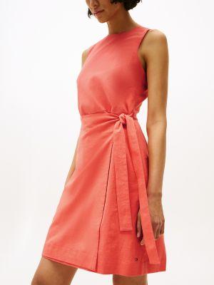 Sleeveless Linen-Blend Faux Wrap Dress Product Image