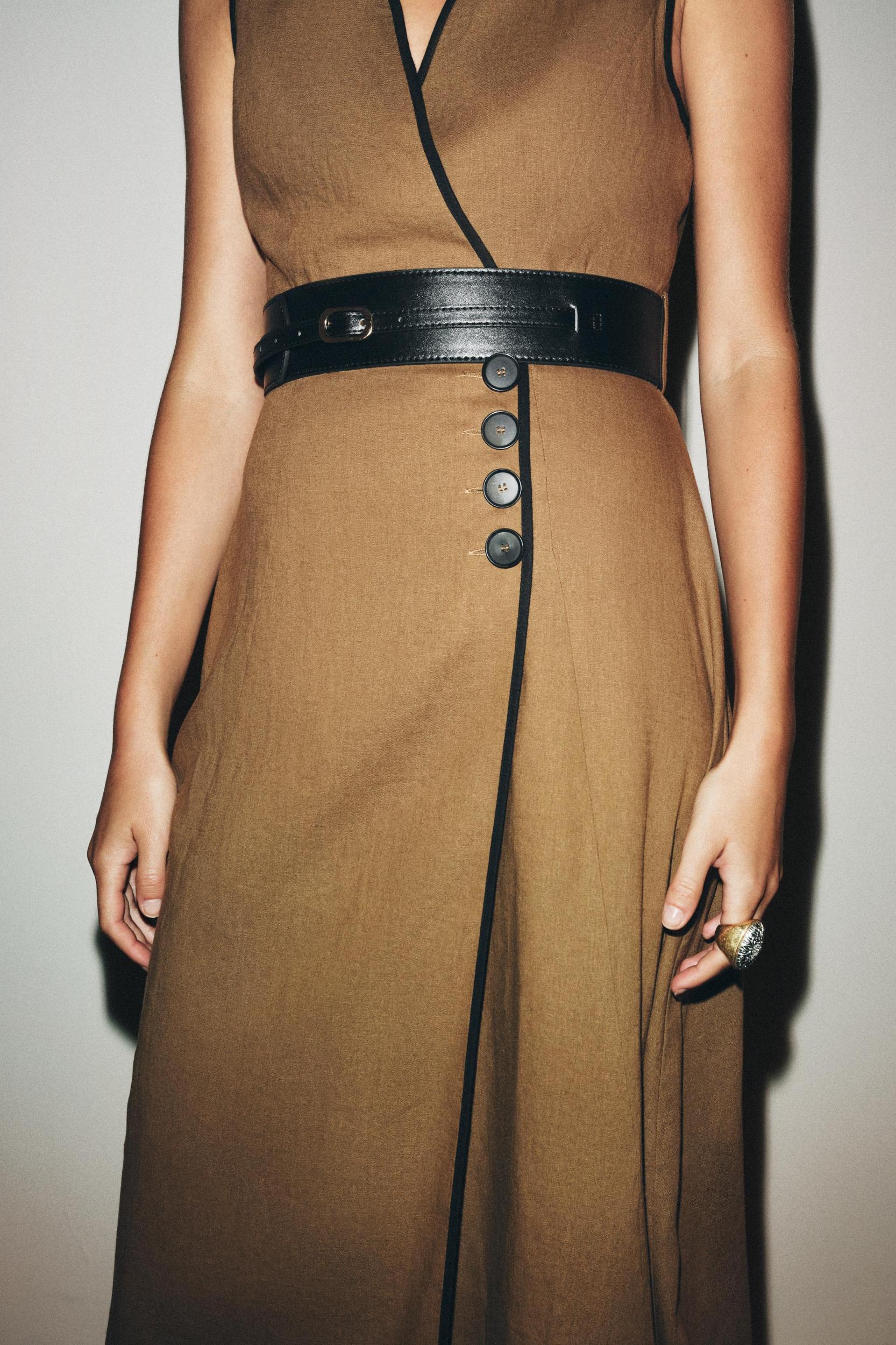 LINEN BELTED MIDI DRESS Product Image