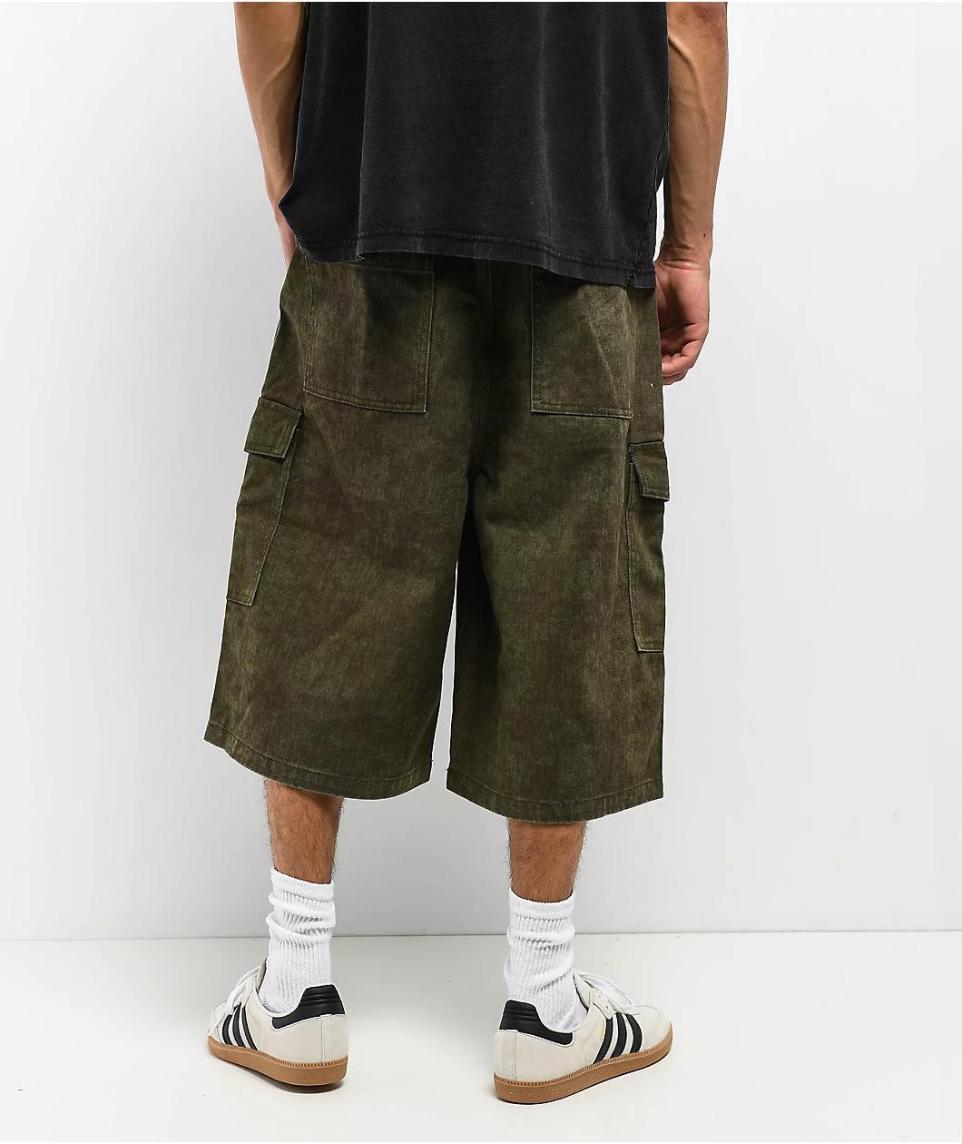 American Stitch Baggy Green Wash Cargo Denim Shorts Product Image