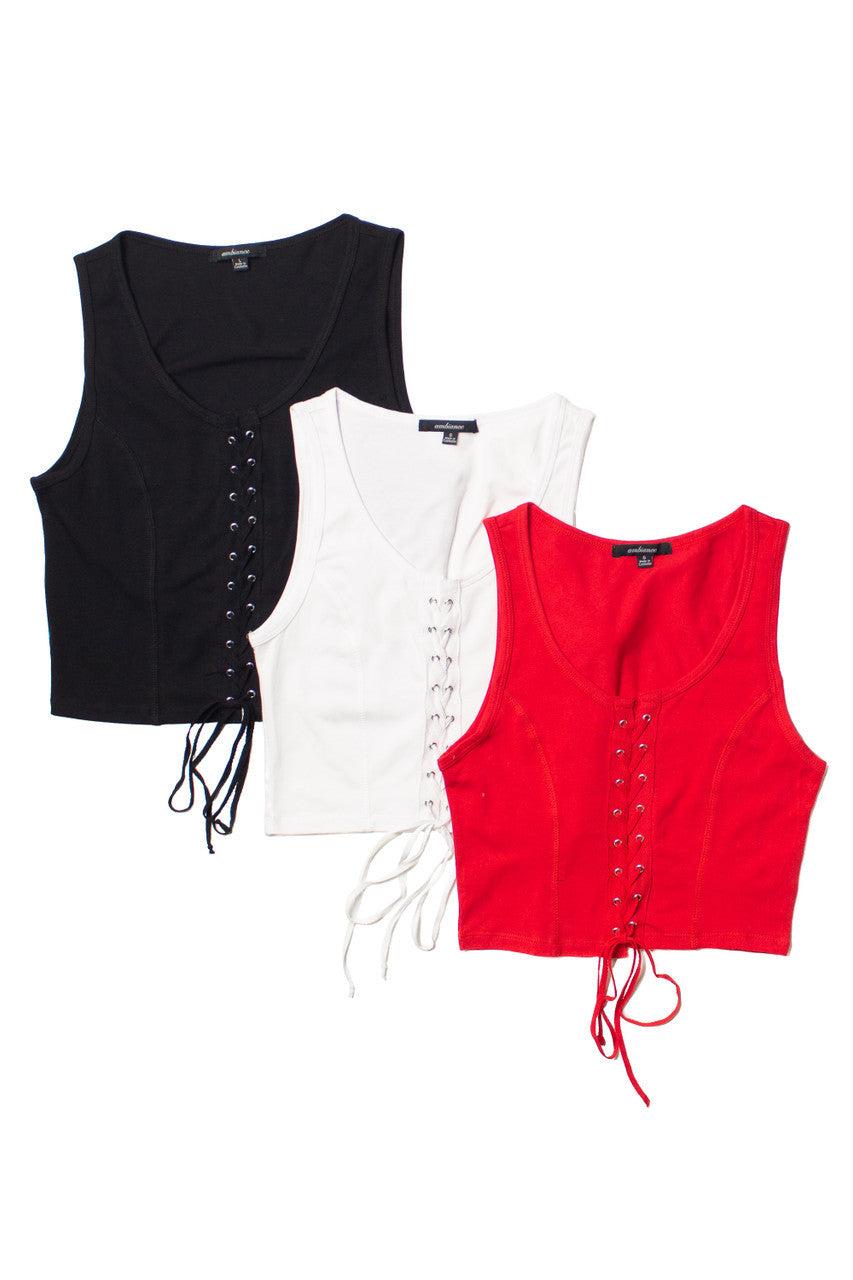 Red Lace Up Front Tank Product Image