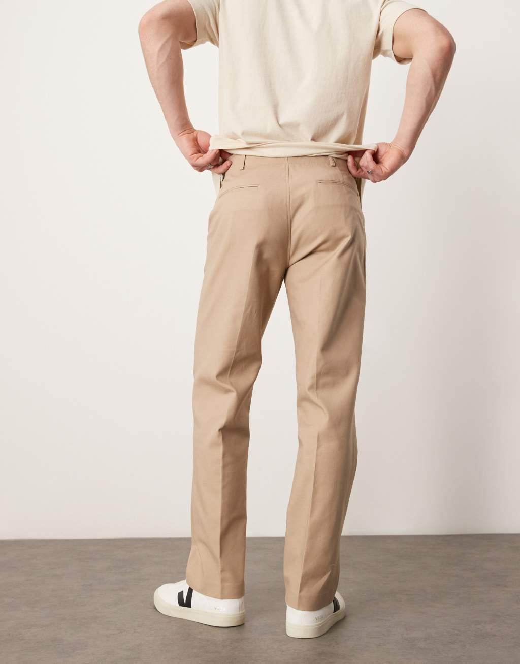 ASOS DESIGN smart straight leg cotton premium chino in tan Product Image