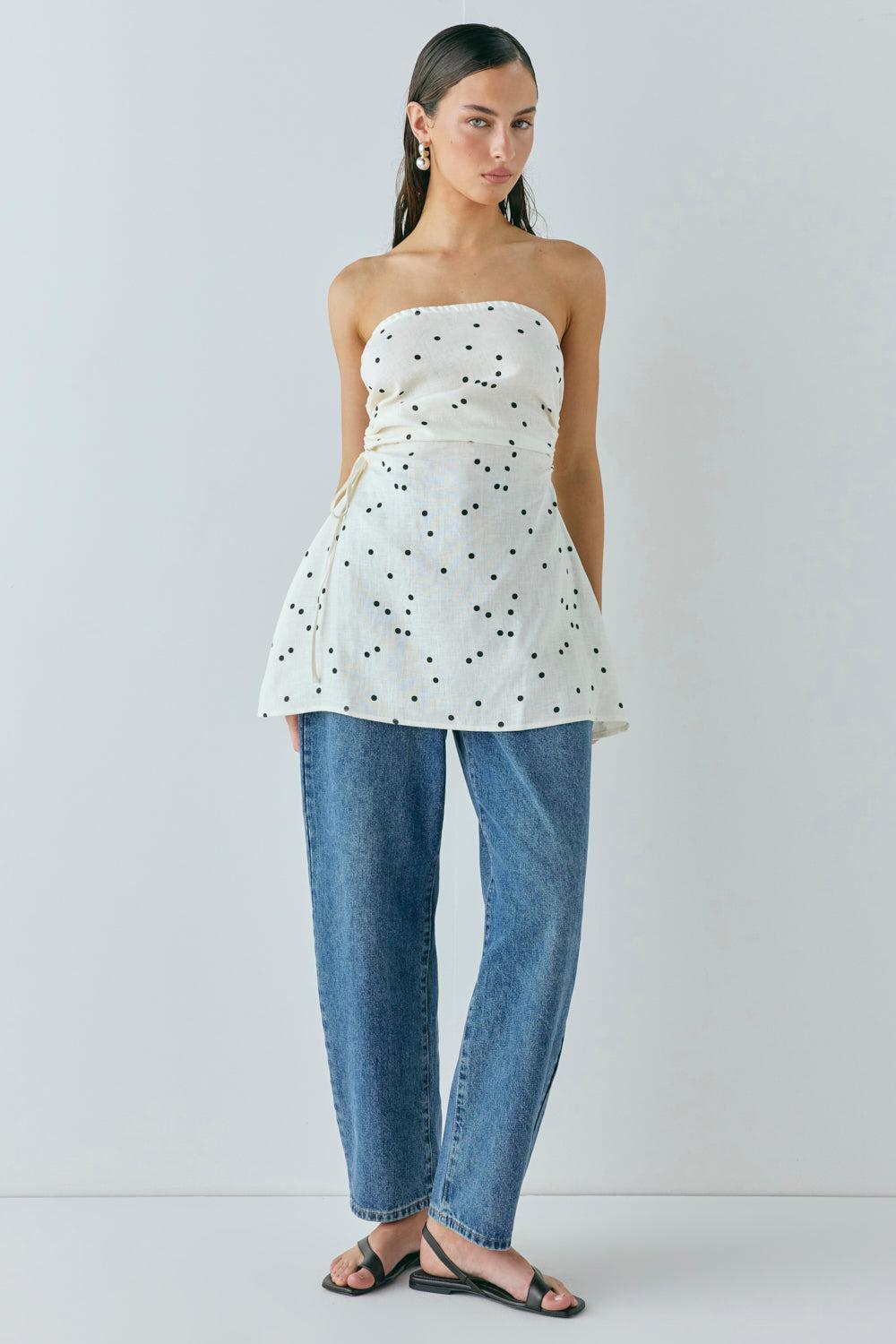 Gaia Linen Mini Dress Dot Product Image