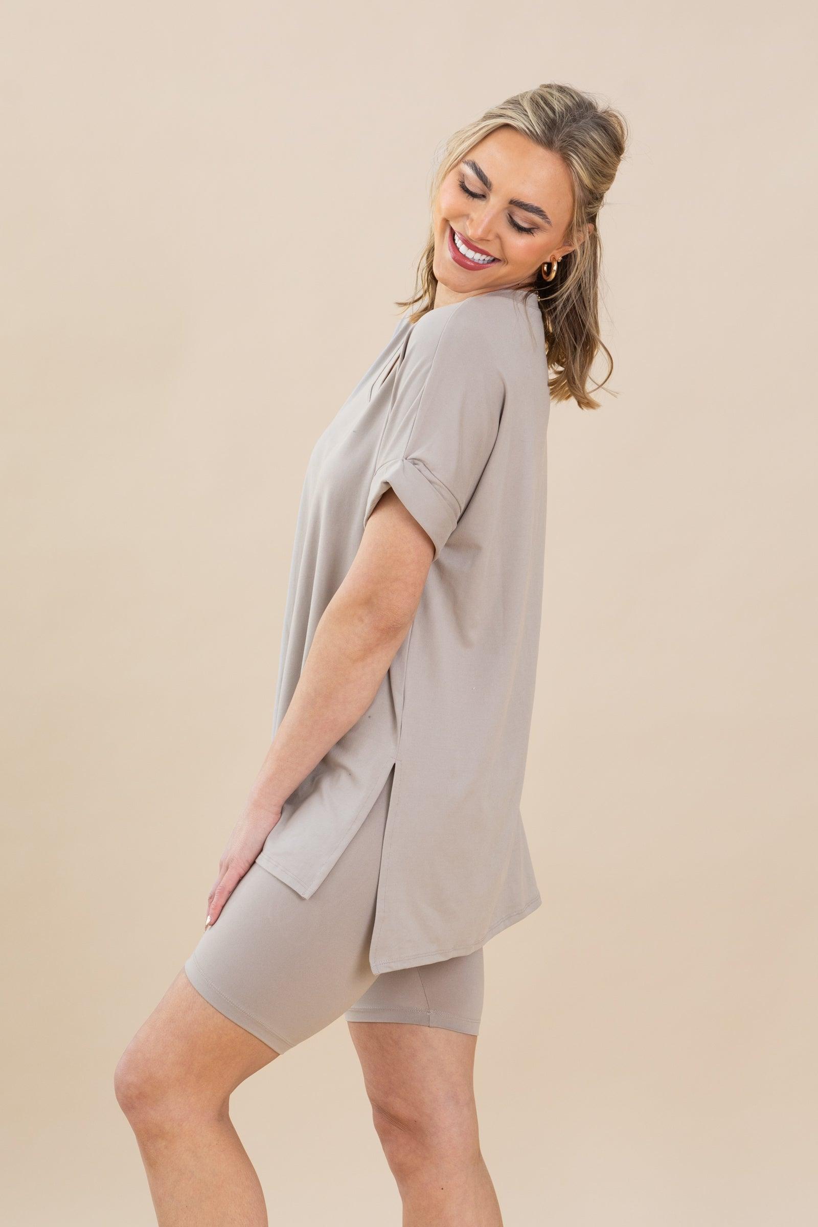 Soft V-Neck Top And Biker Short Set Product Image