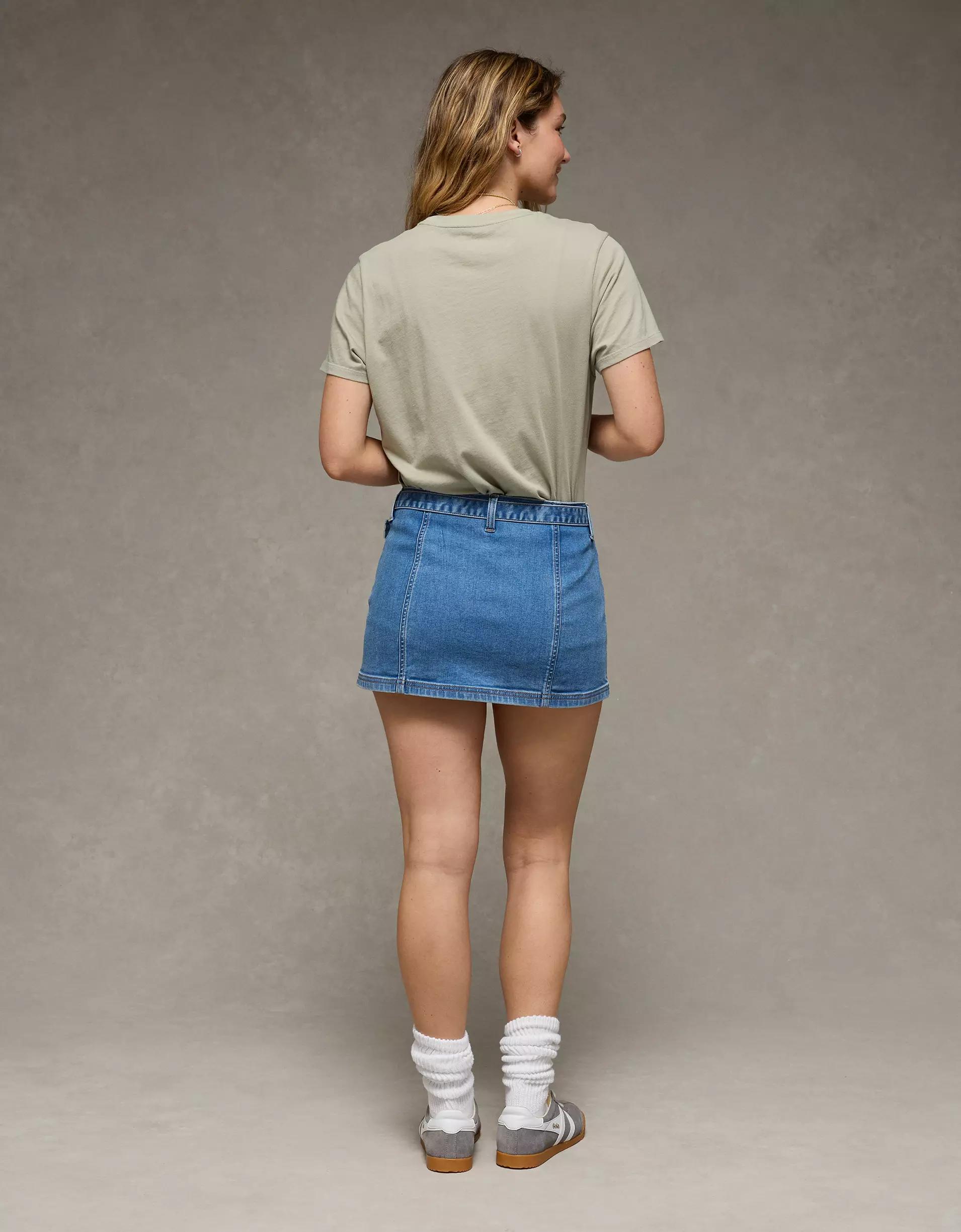 AE Next Level Low-Rise Belted Denim Micro Skort Product Image