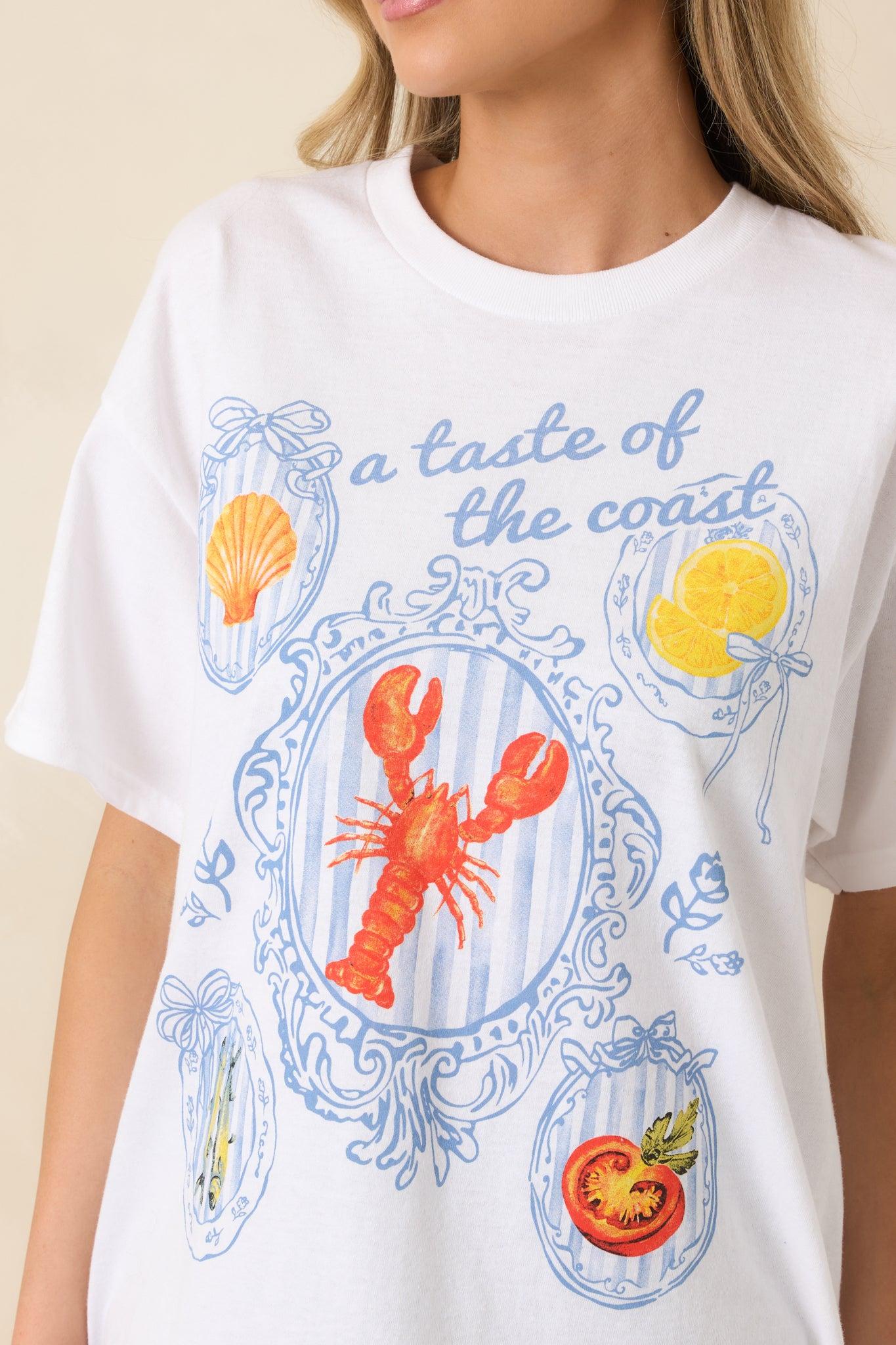 A Taste Of The Coast White Cotton Coastal Graphic Tee L/XL / White Product Image