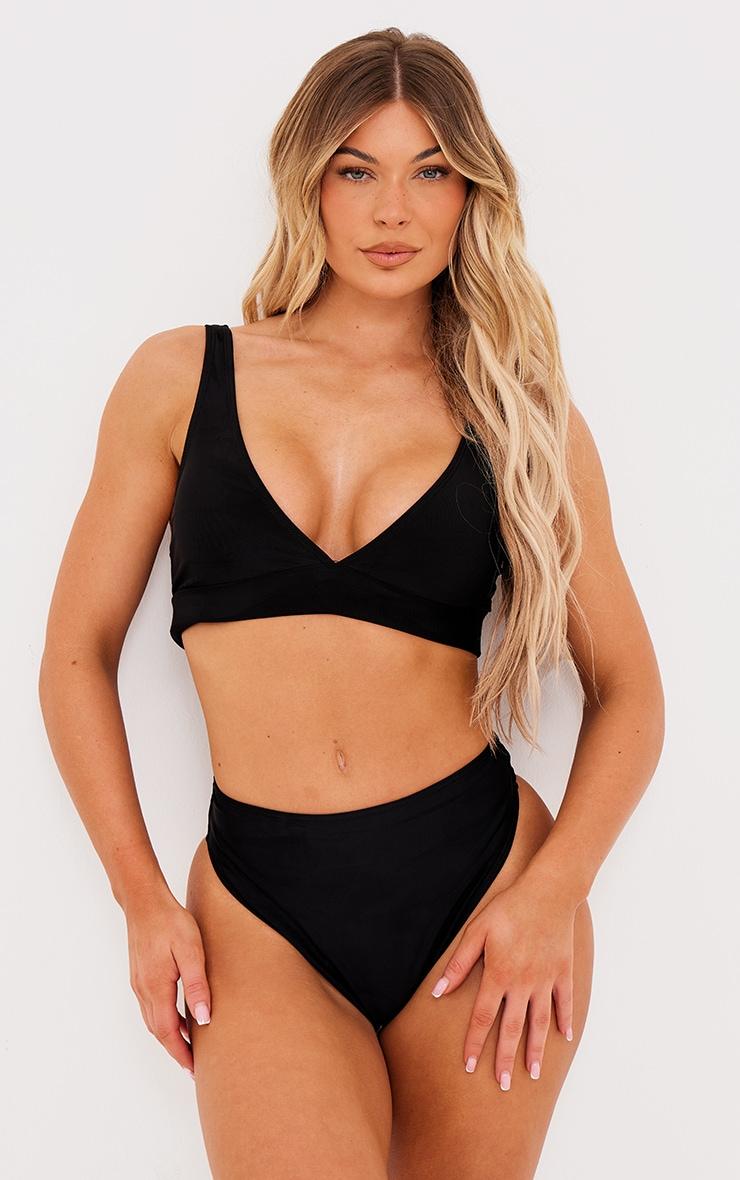 Black Mix & Match High Waisted High Leg Bikini Bottoms Product Image