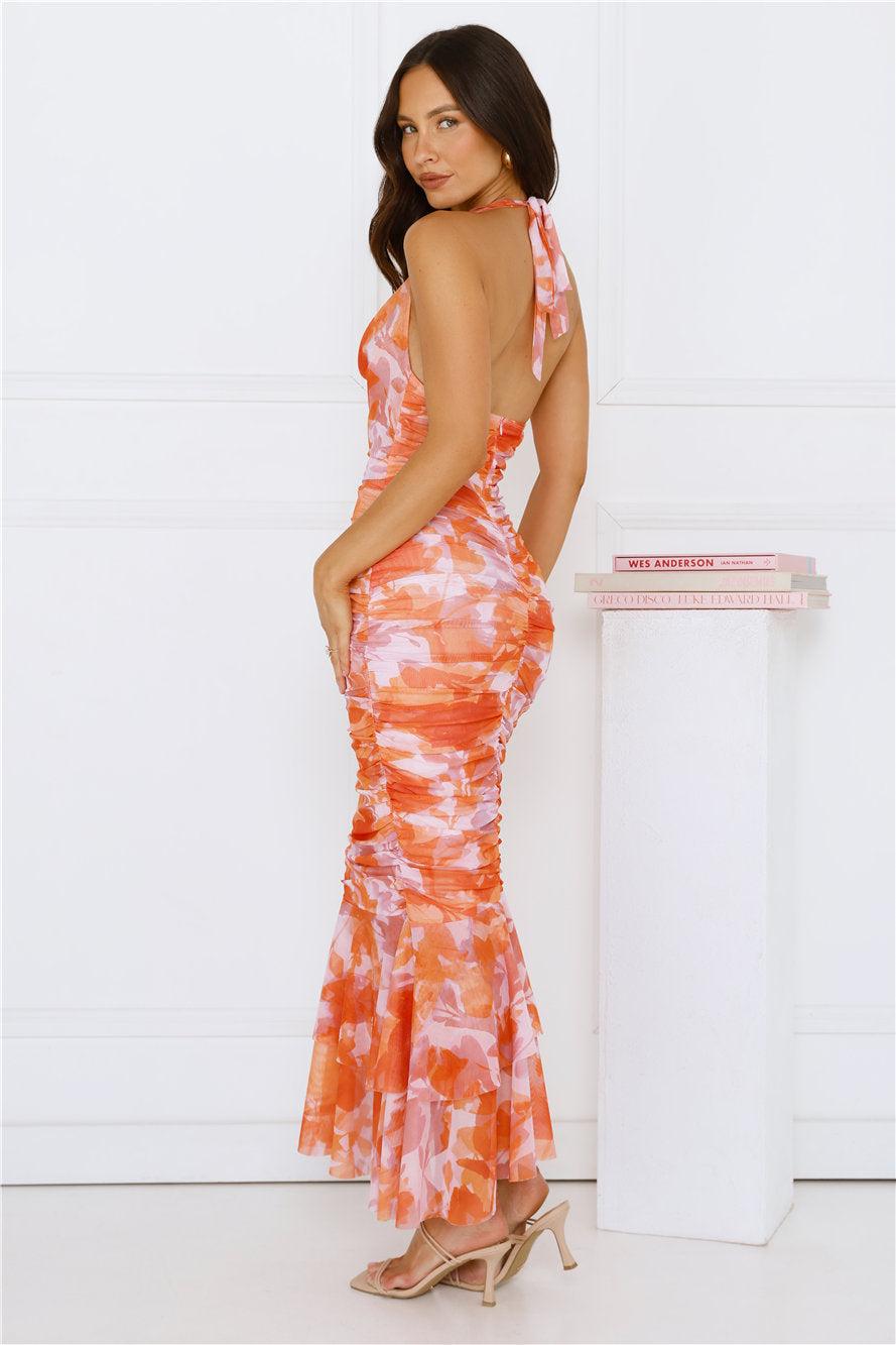 Painted Skies Mesh Maxi Dress Orange Product Image