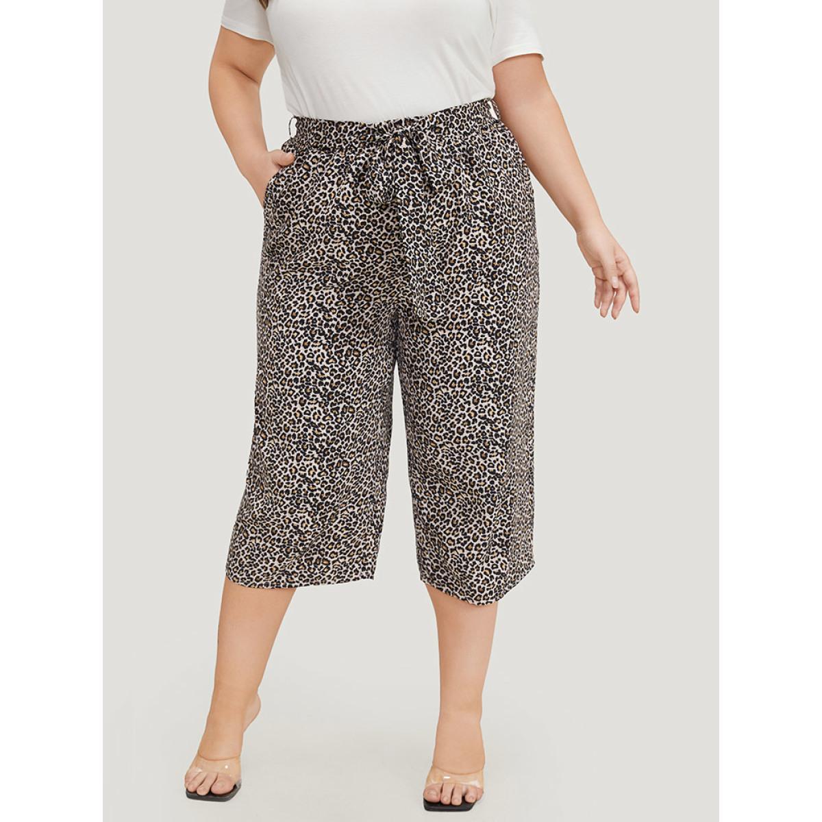Plus Size Leopard Print Pocket Belted Loose Pants Women Multicolor Elegant High Rise Dailywear Pants BloomChic 14-16/1X Product Image