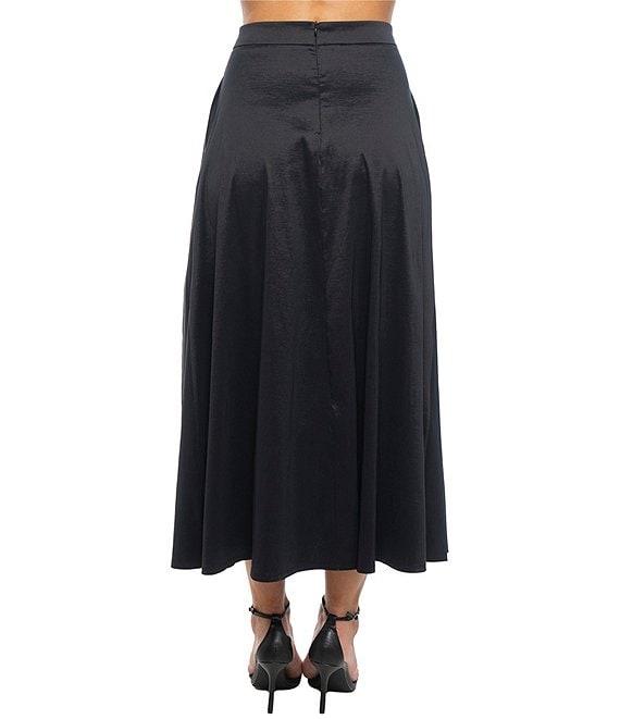 Marina Stretch Taffeta Side Slit A Line Midi Skirt Product Image