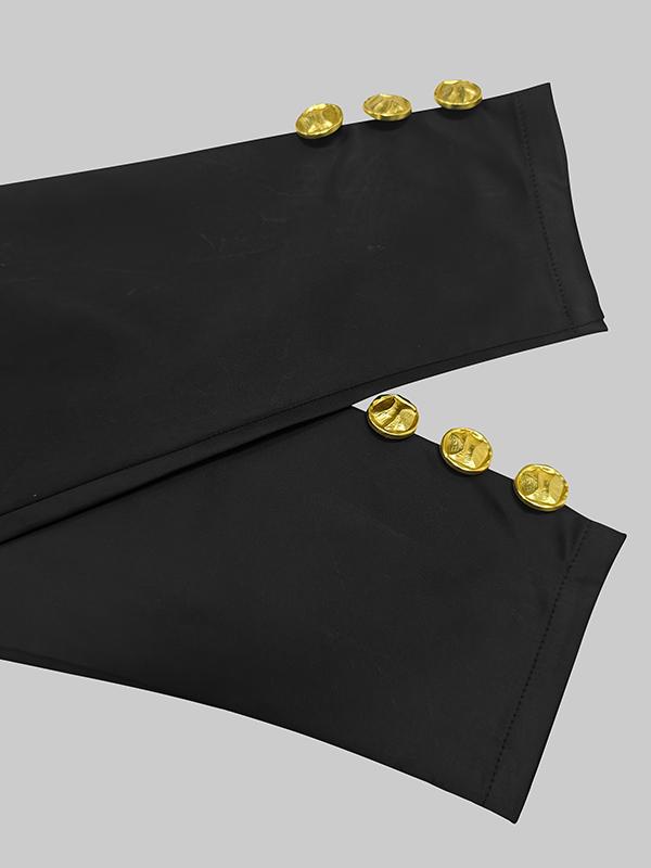 Long Sleeves Puff Sleeves Buttoned Solid Color Deep V-Neck Midi Dresses Product Image