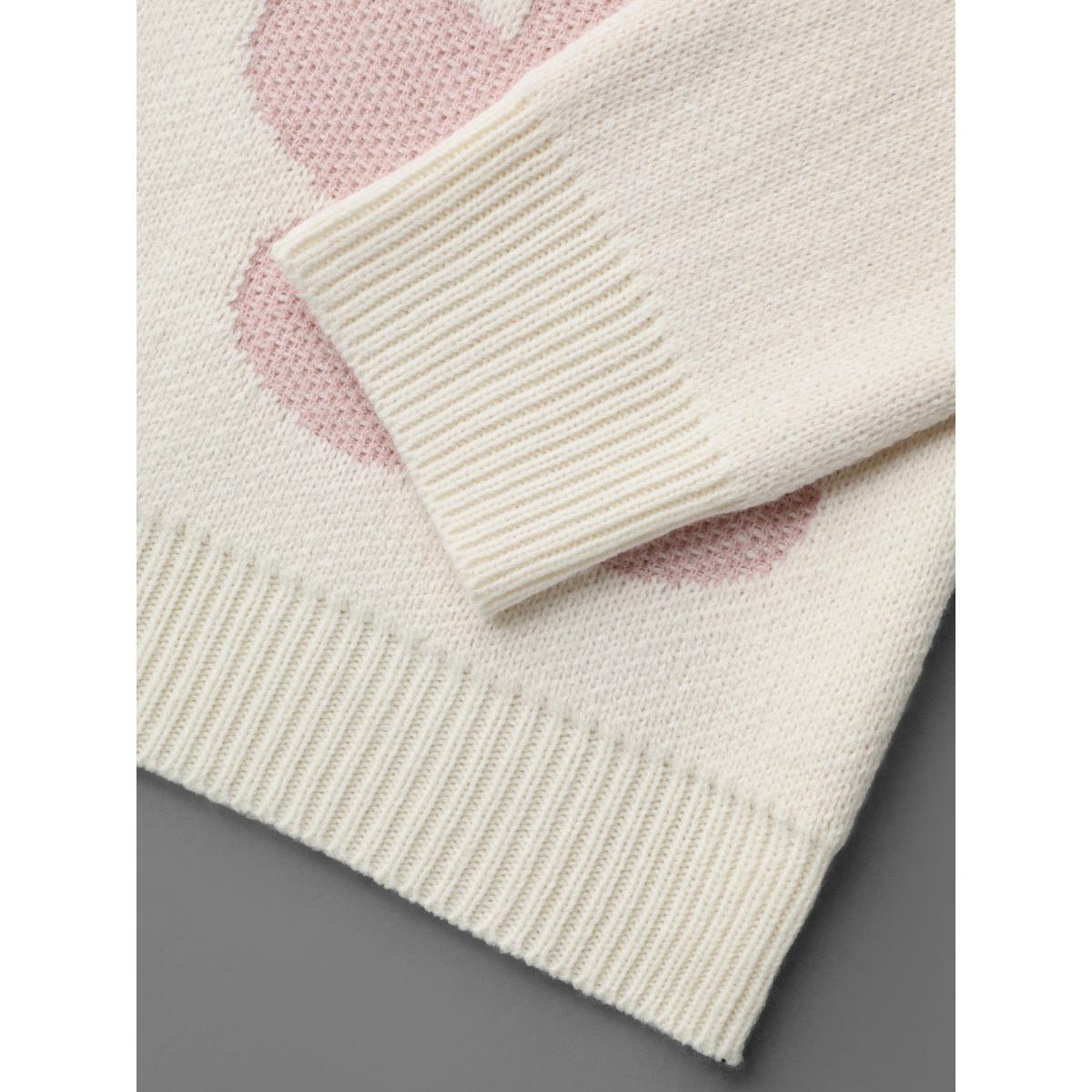 Plus Size Round Neck Floral Pattern Pullover Ivory Women Casual Loose Long Sleeve Round Neck Everyday Pullovers BloomChic 30/6X Product Image