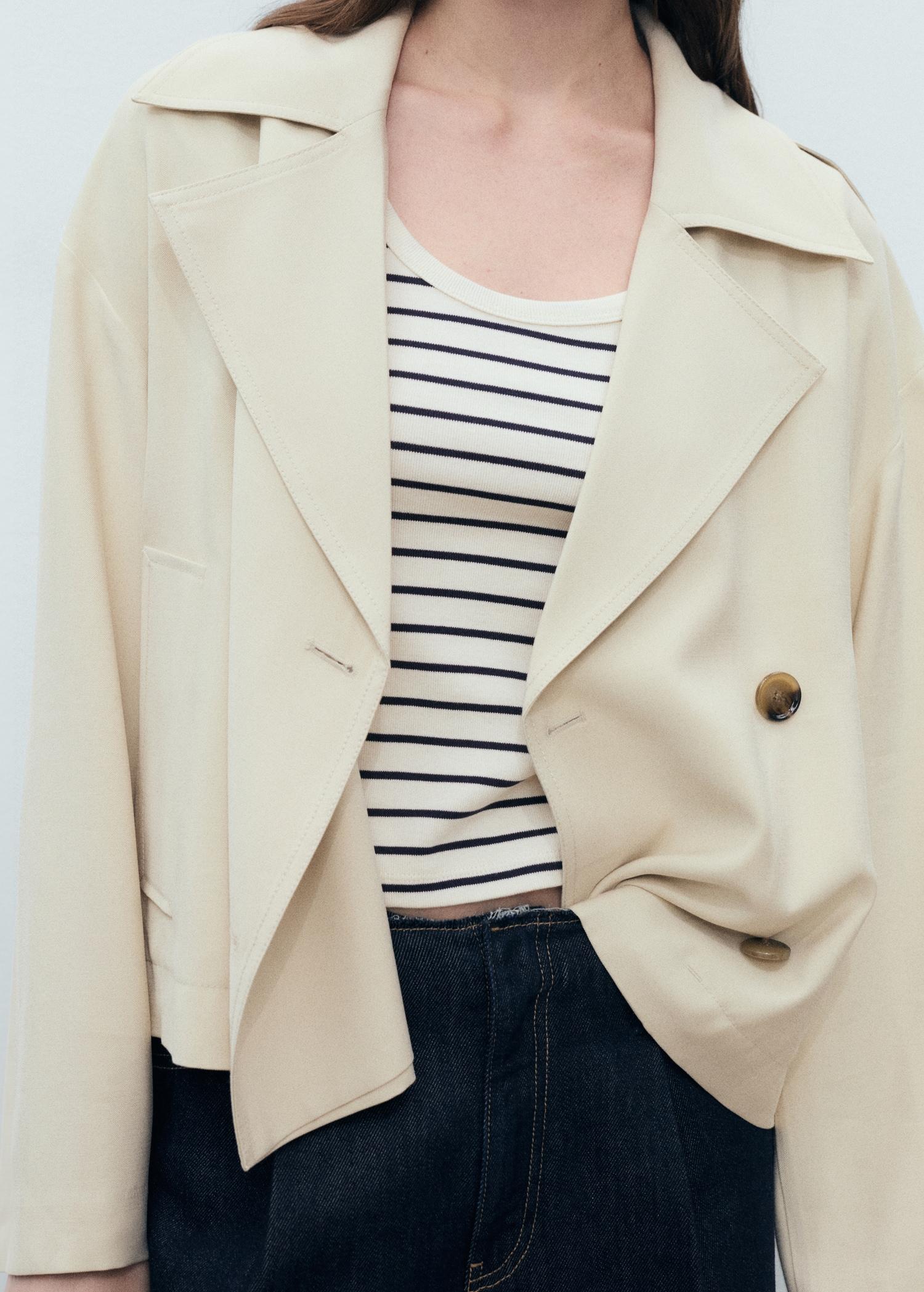 Striped cotton T-shirt with low neckline - Women | MANGO USA Product Image