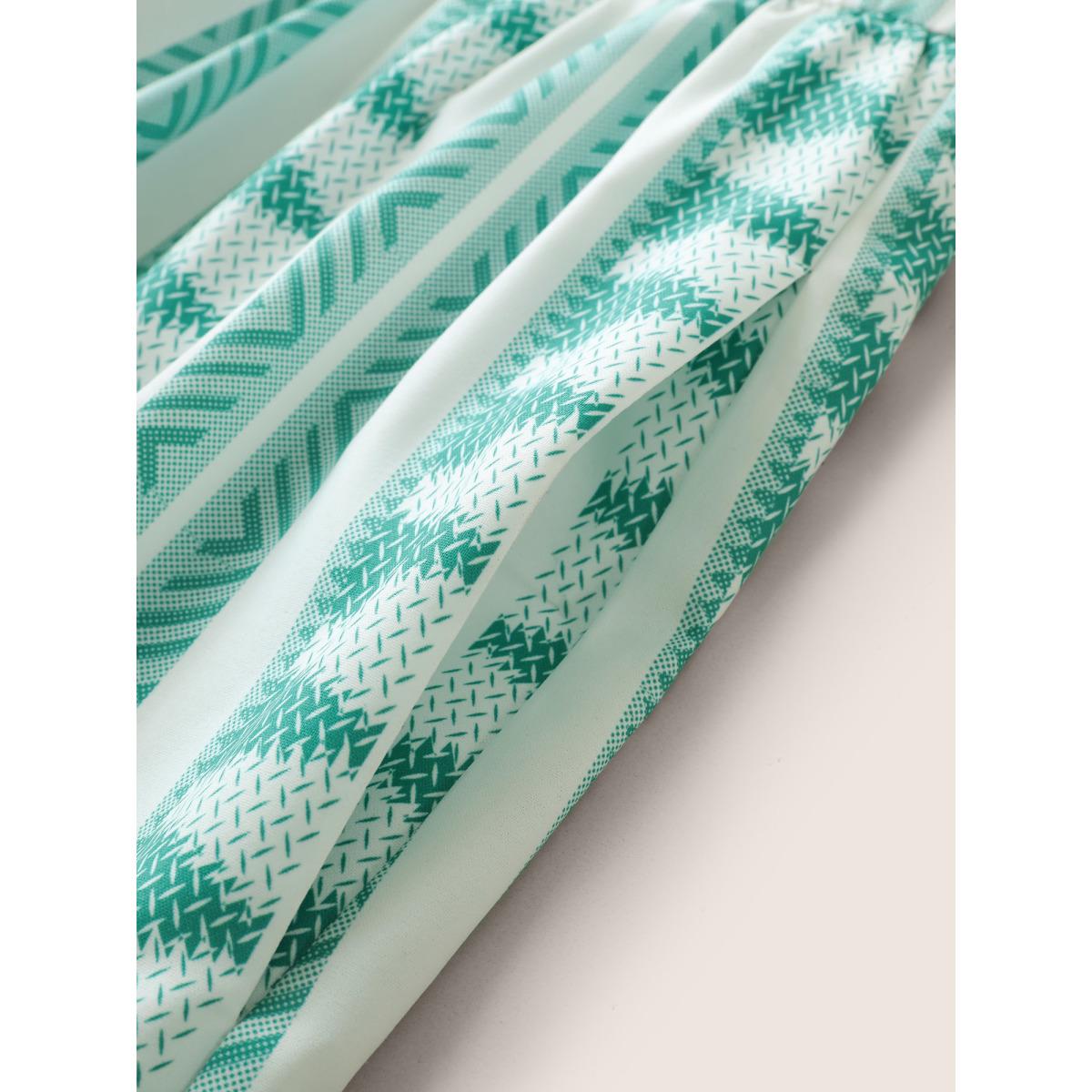 Plus Size Bandana Geometric Notched Ruffle Layered Hem Dress Turquoise Women Resort Non Notched collar Elbow-length sleeve Curvy Midi Dress BloomChic 30/6X Product Image