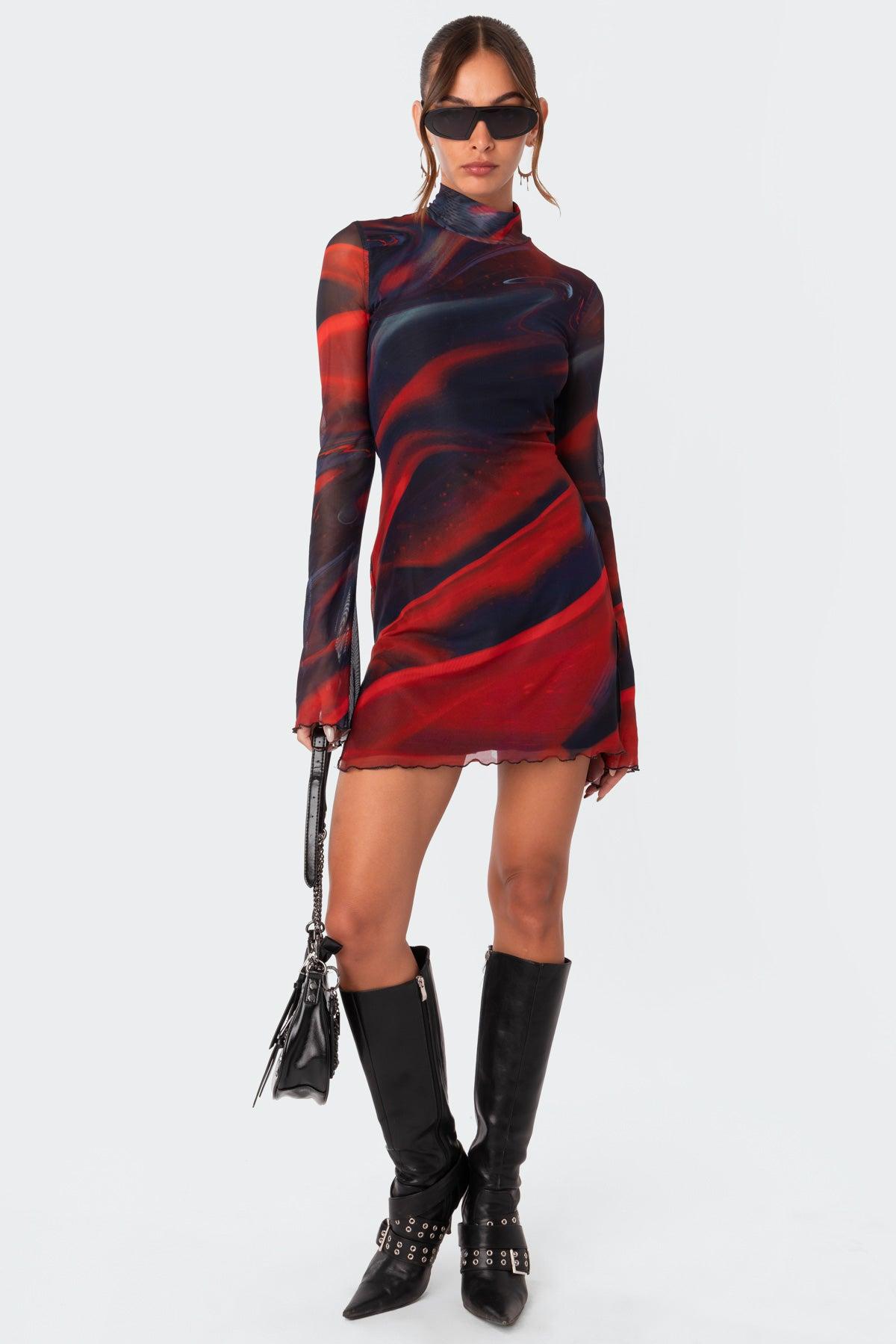 Sparks Fly Side Slitted Mesh Mini Dress Product Image