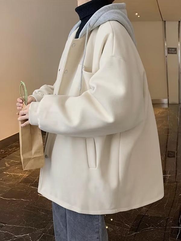 Men's Patchwork Wool Blend Hooded Jacket Product Image