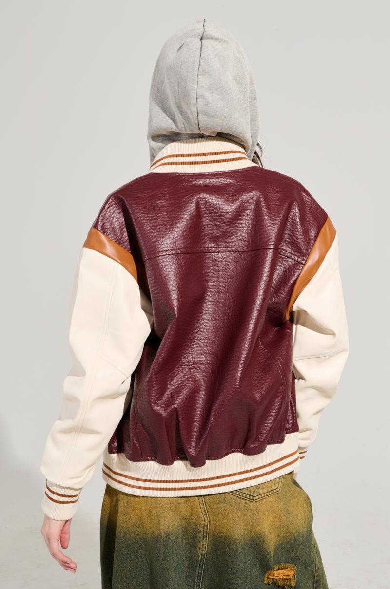 ROCKIT FAUX LEATHER VARSITY BOMBER Product Image