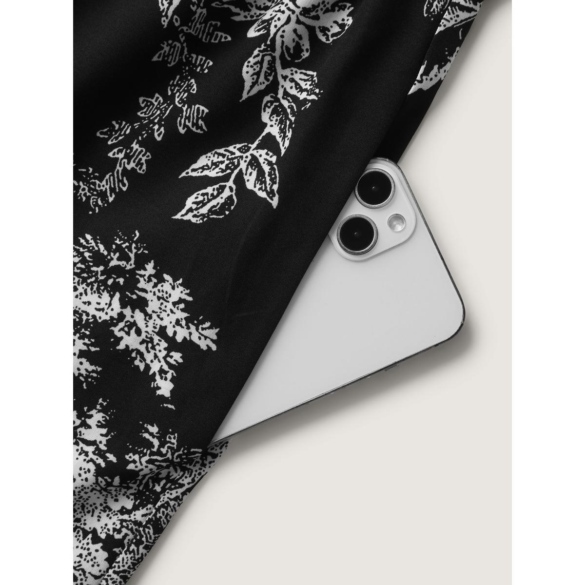 Plus Size Black Monochrome Floral Buttons Pockets Jumpsuit Women Timeless Sleeveless V-neck Elegant Loose Jumpsuits BloomChic 14-16/1X Product Image