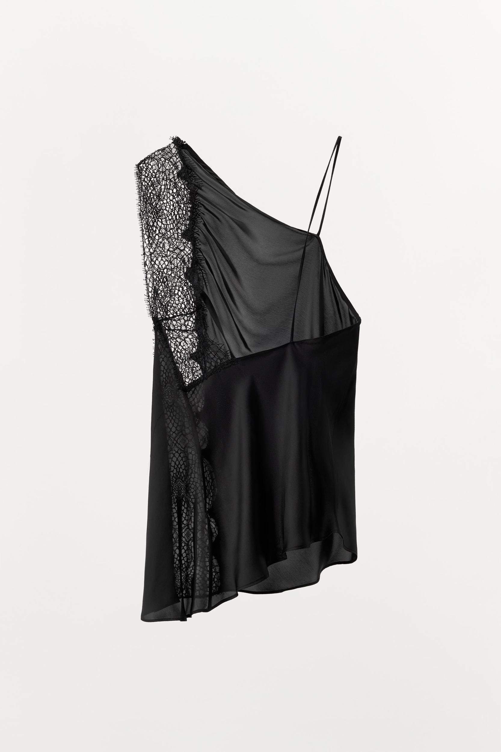 ASYMMETRIC SATIN EFFECT LACE TOP Product Image