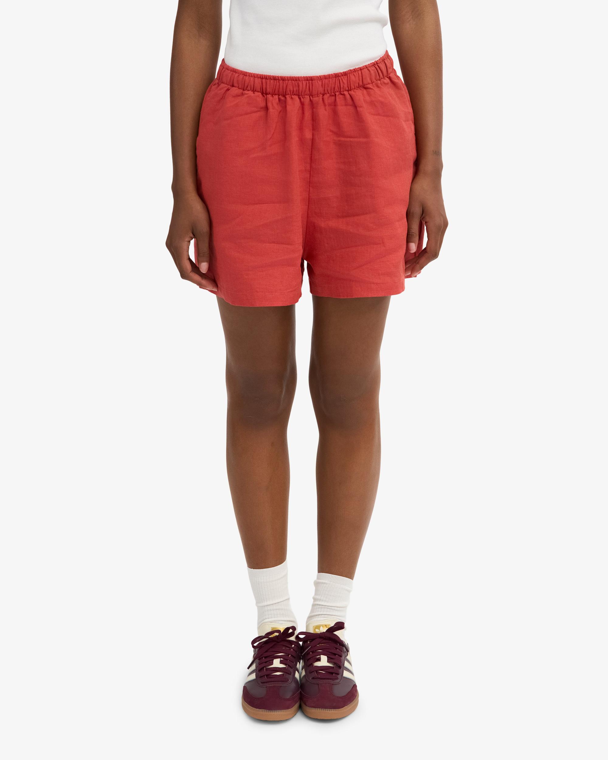 Linen Shorts - Red Tangerine Product Image