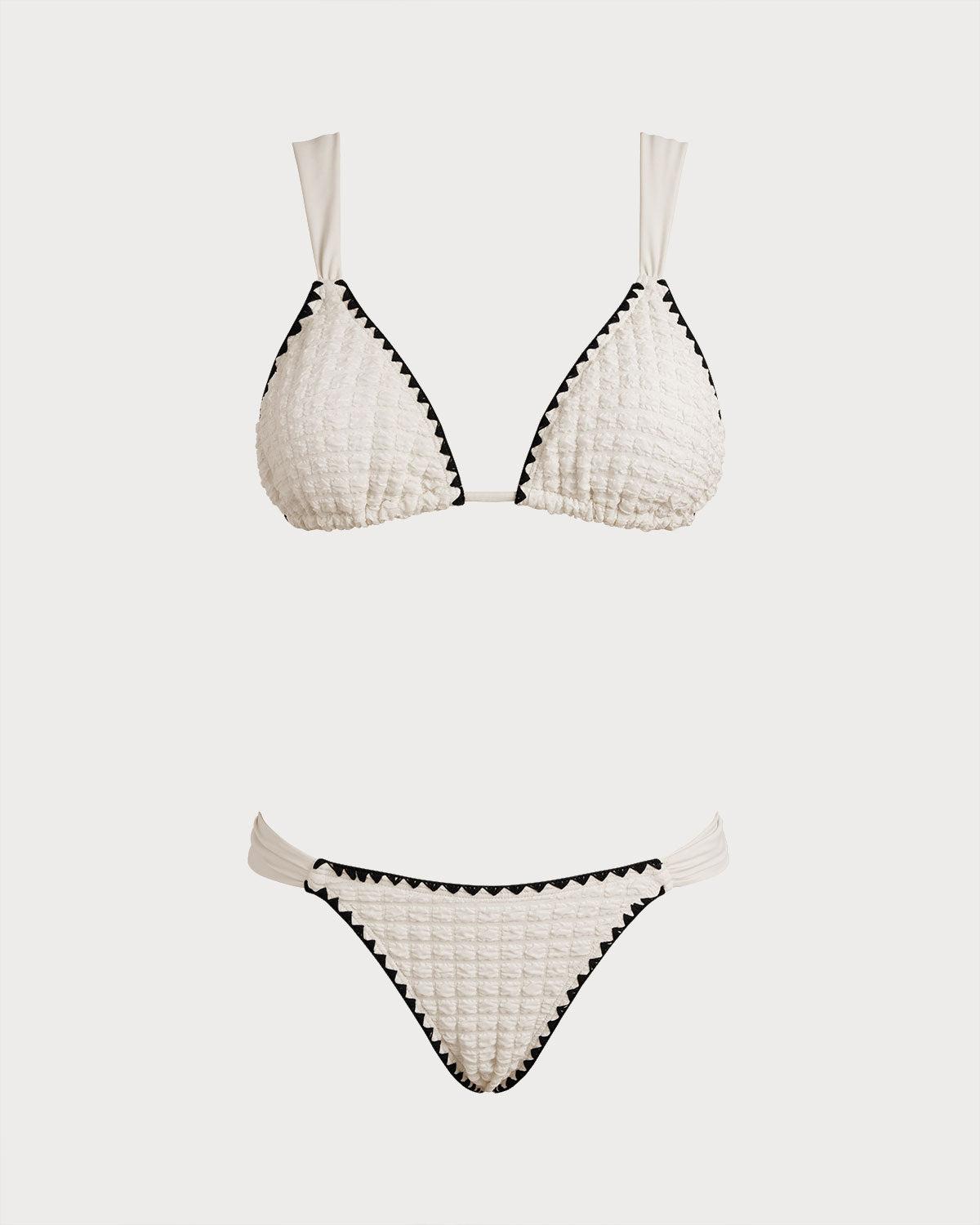 White Contrasting Triangle Bikini Sets Product Image