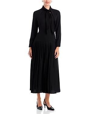 Misook Tie Neck Pleated A Line Maxi Dress Product Image