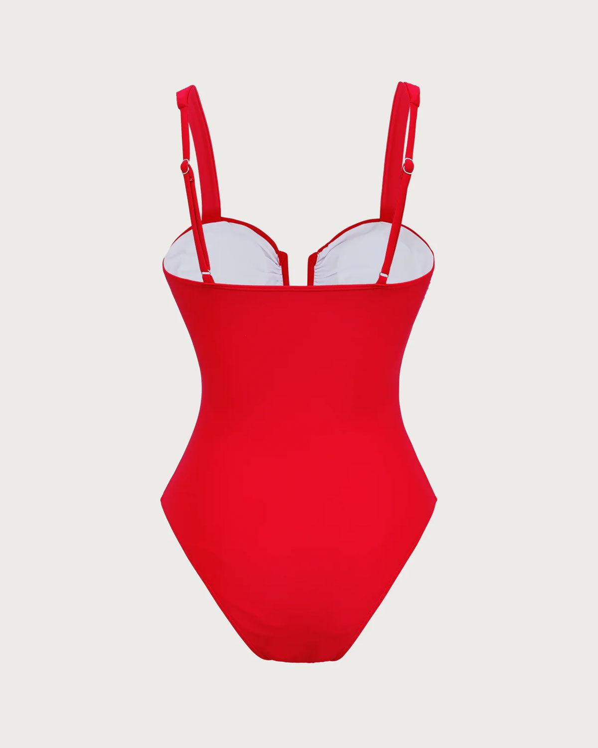 Red Cut Out Bralette One-Piece Swimsuit Product Image