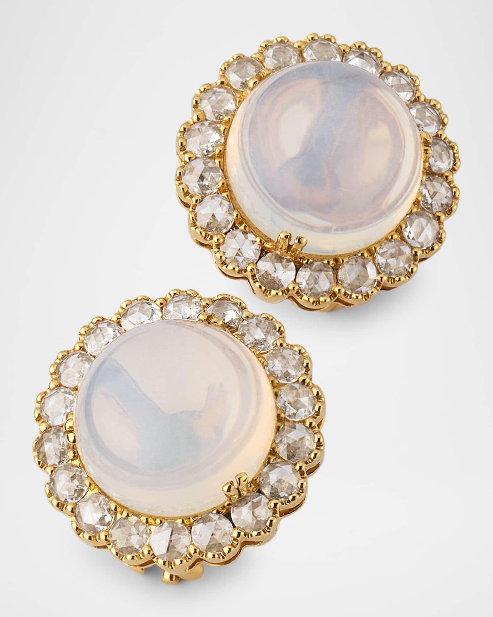 Rock N Roll Moon Quartz Cabochon Stud Earrings with Rose Cut Diamonds in 18K Yellow Gold Product Image