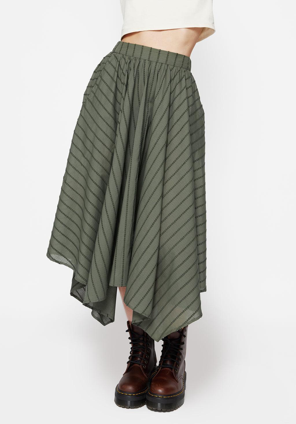 Blythe Cotton Handkerchief Hem Midaxi Skirt - Green Product Image