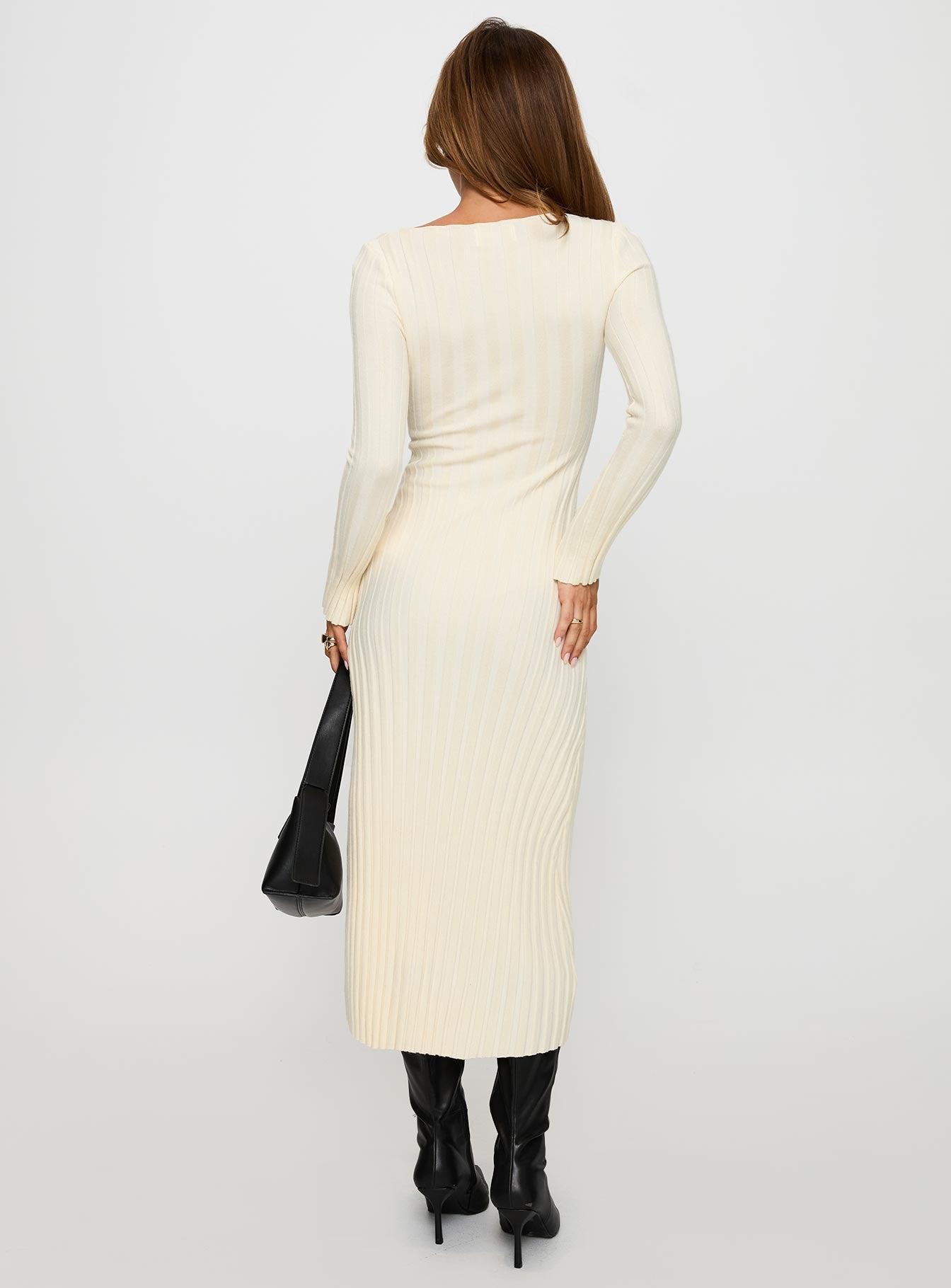 Ryo Long Sleeve Rib Maxi Dress Cream Product Image