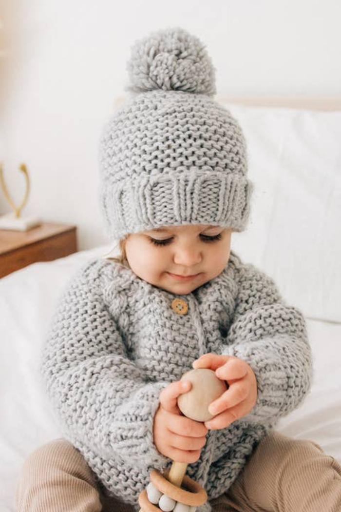 Ice Grey Garter Stitch Cardigan Sweater Product Image