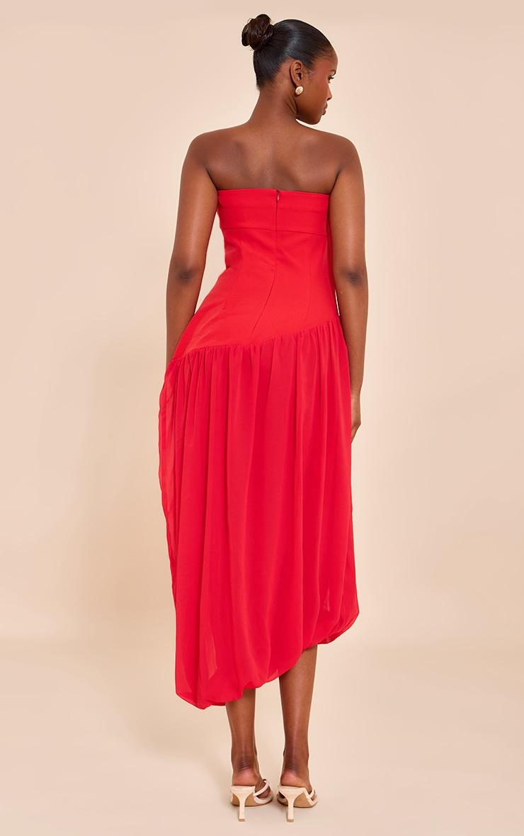Tomato Red Chiffon Bandeau Balloon Hem Midaxi Dress  Product Image
