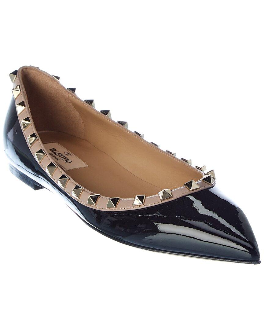 VALENTINO GARAVANI Pointed Toe Studded Trim Flat Sole Ballerina In Black Product Image