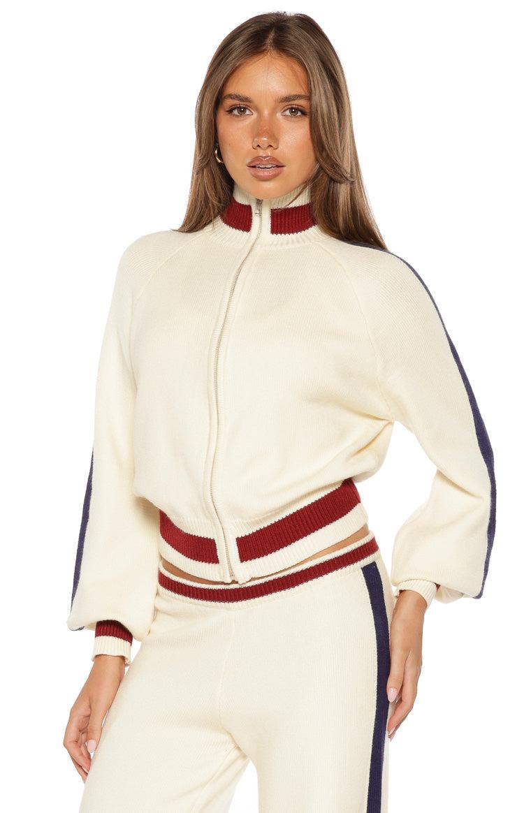 Liberty Cream Knit Jacquard Zip Sweater Product Image