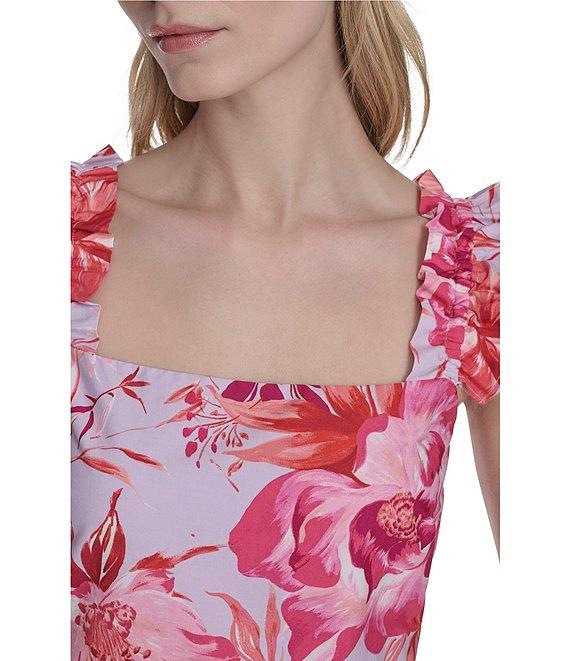 Eliza J Poplin Floral Print Square Neck Cap Sleeve Fit and Flare Mini Dress Product Image