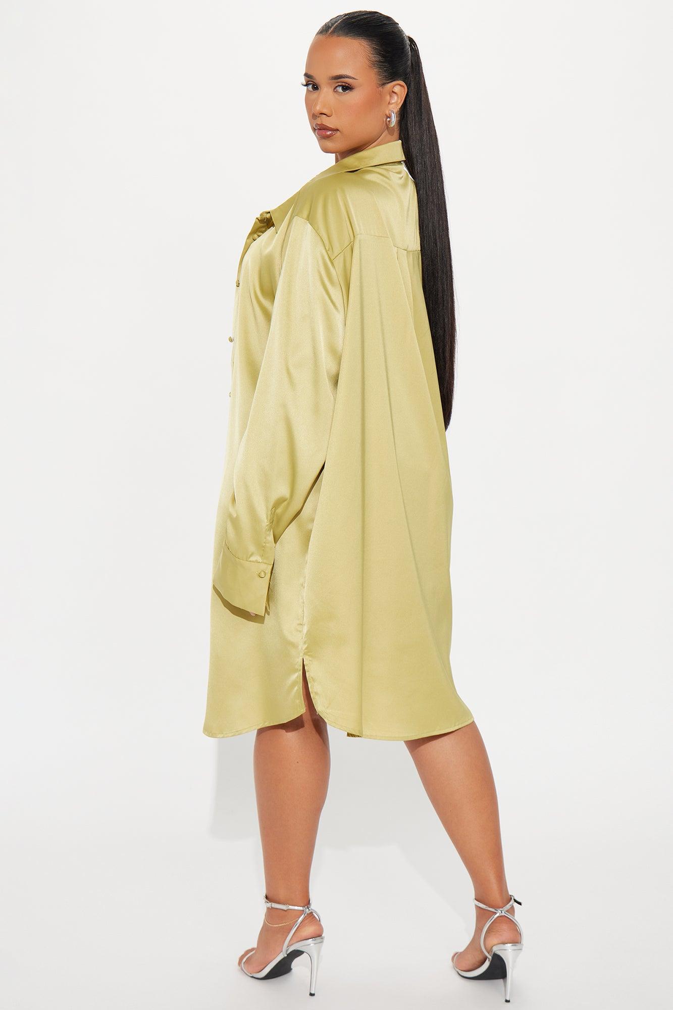 Adria Satin Mini Dress Set - Chartreuse Product Image