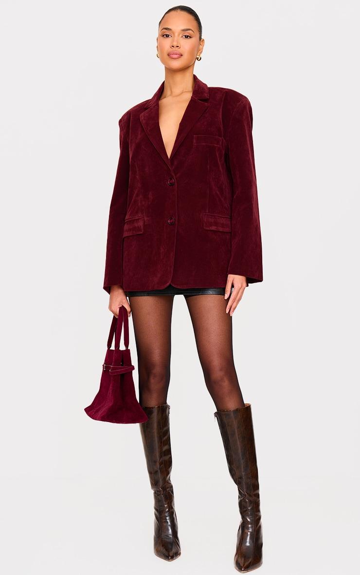 Burgundy Faux Suede Longline Blazer Product Image