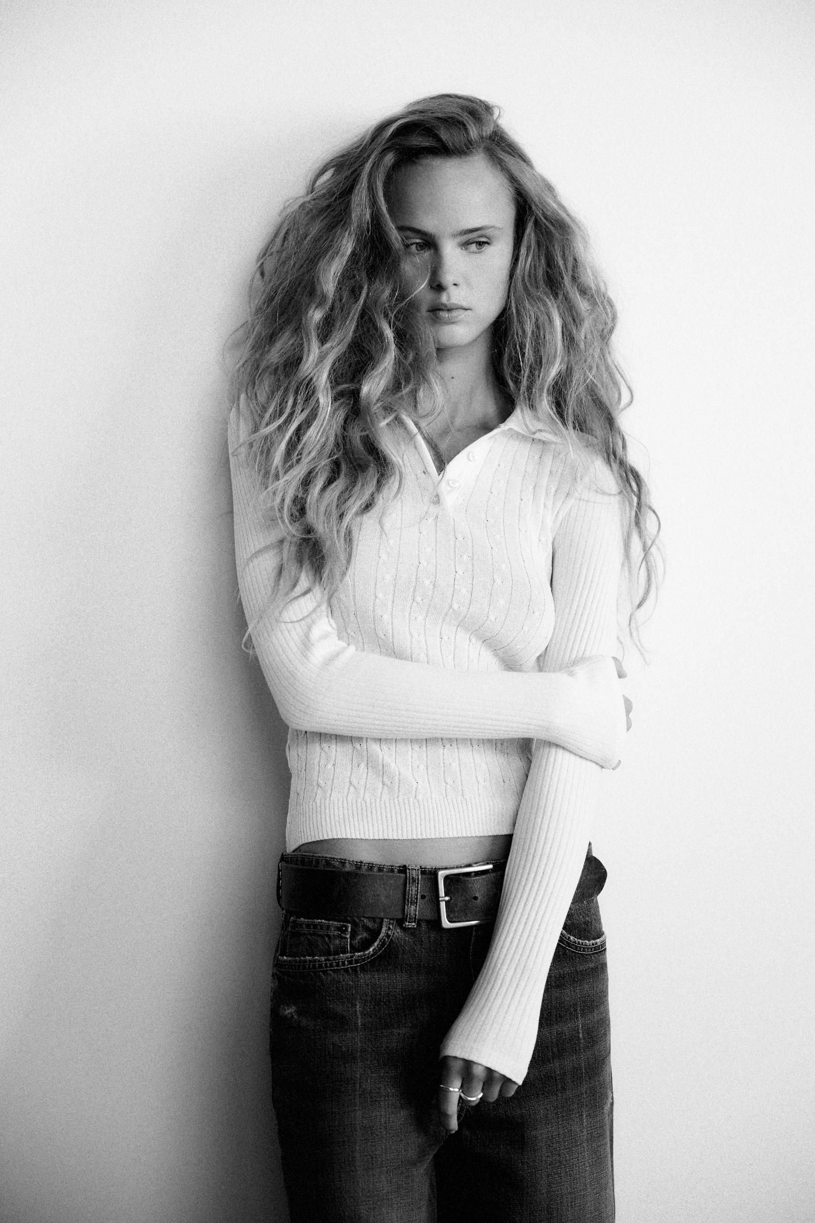 CABLE KNIT POLO TOP Product Image