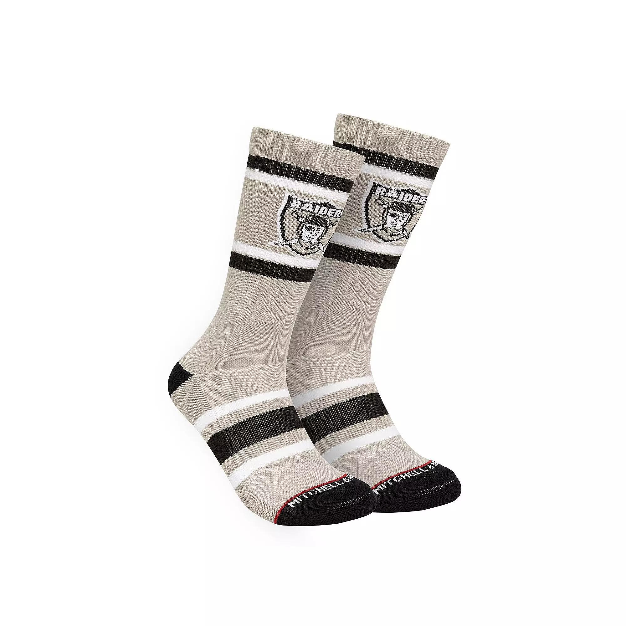 Men's Mitchell & Ness Gray Oakland Raiders Throwback Team Stripes Crew Socks, Size: Small/Medium, Grey Product Image