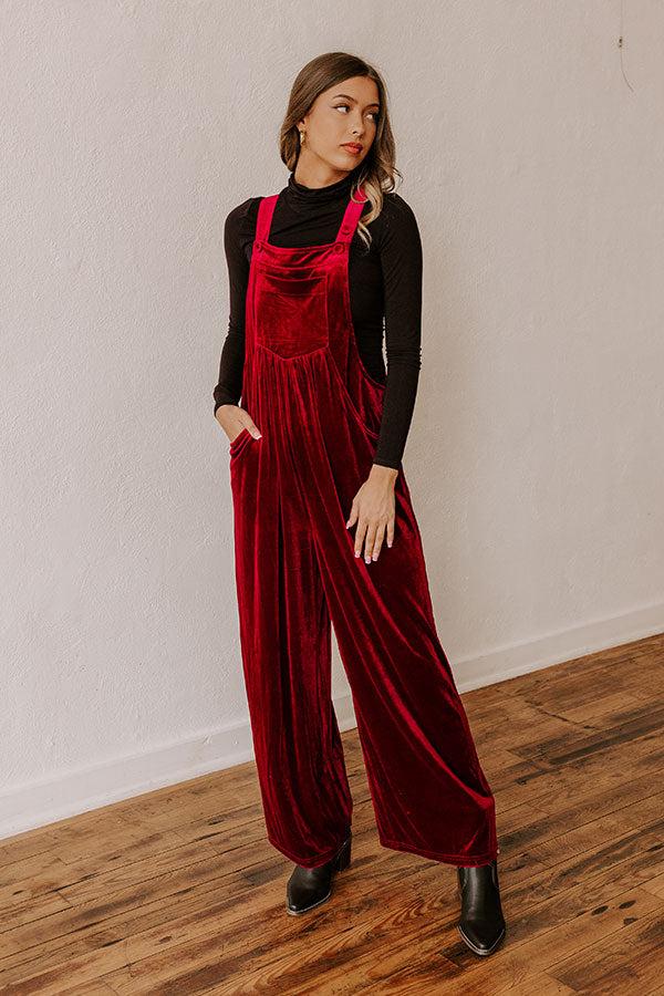 Holiday Cheer Velvet Jumpsuit in Wine Product Image