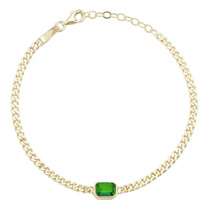 Sunkissed Sterling 14k Gold Over Silver Cubic Zirconia Curb Chain Bracelet, Women's, Size: 7", Gold Tone Green Product Image