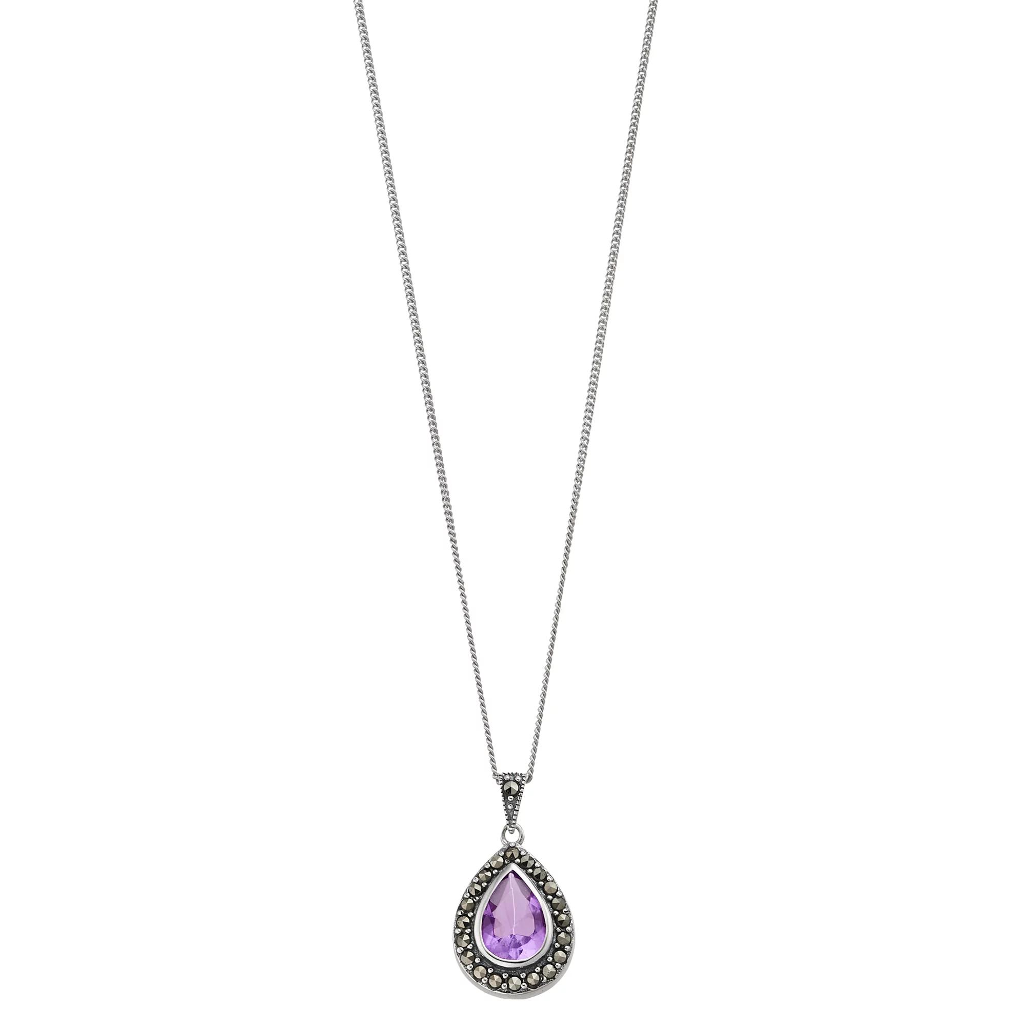 Tori Hill Sterling Silver Amethyst & Marcasite Teardrop Pendant Necklace, Women's, Size: 18" Product Image