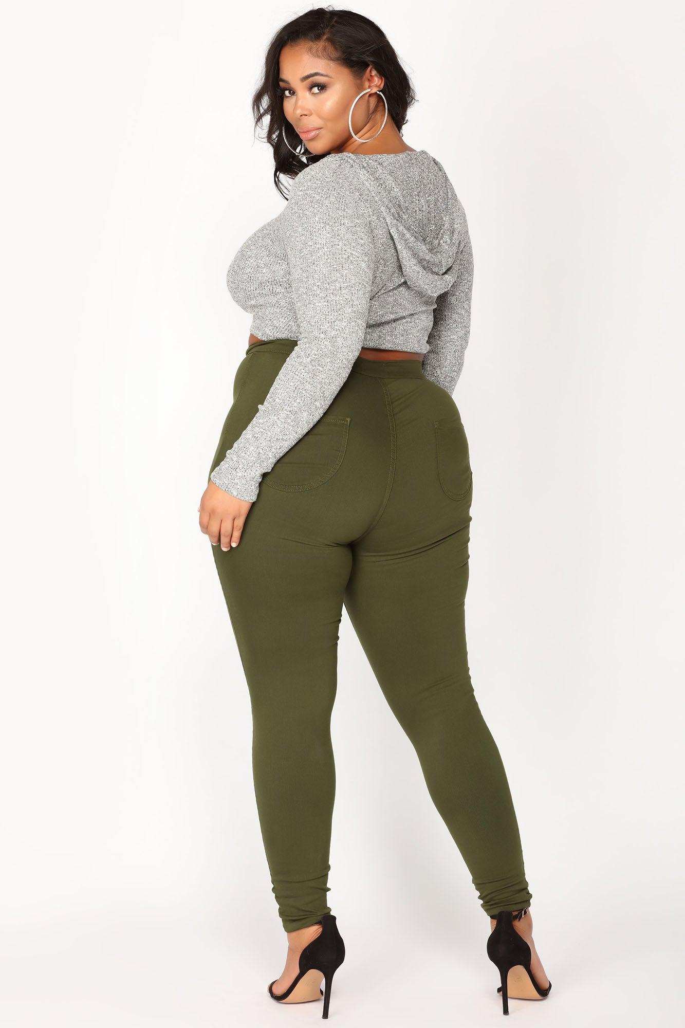 Super High Waist Denim Skinnies - Olive Product Image