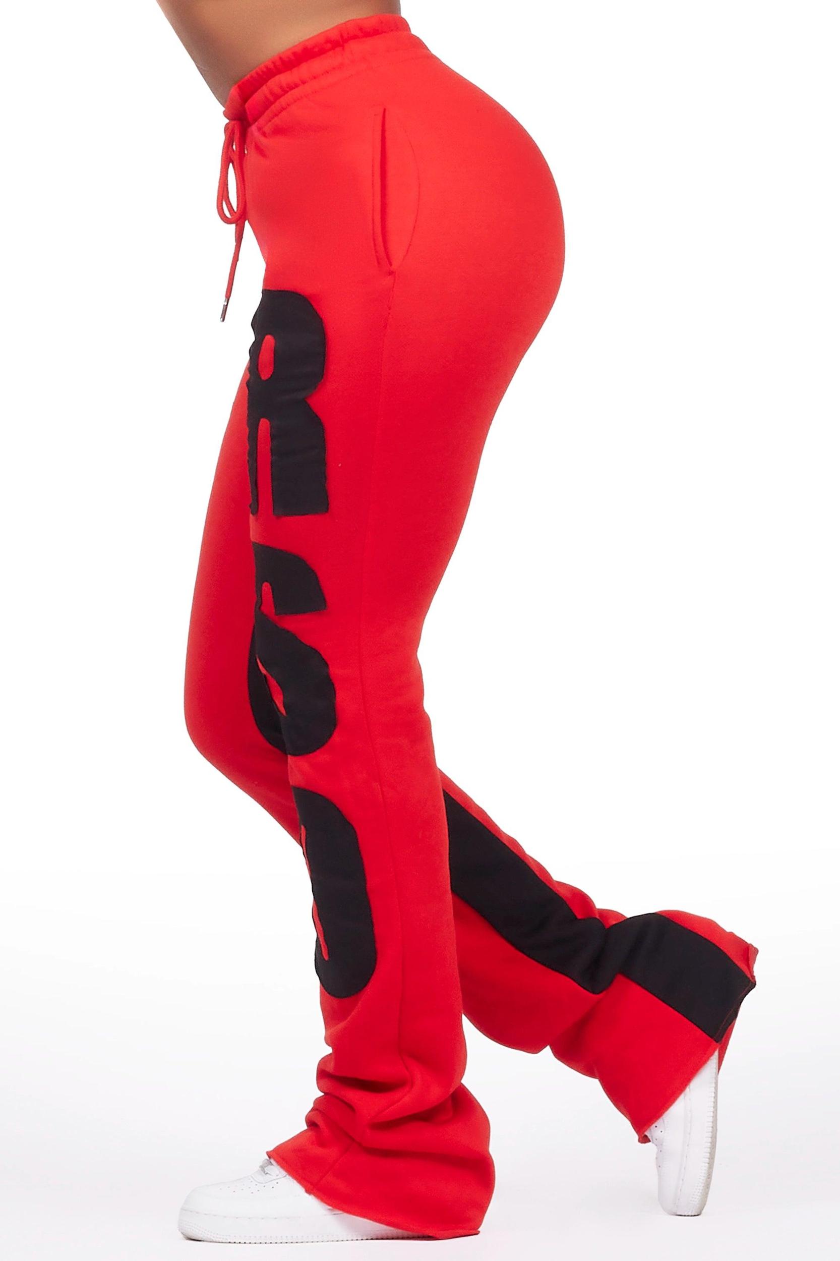 Juatica Red Baggy Stacked Track Pant Female Product Image