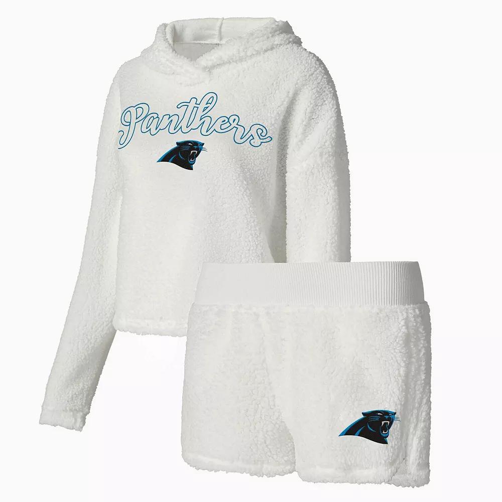 Women's Concepts Sport White Carolina Panthers Fluffy Pullover Sweatshirt & Shorts Sleep Set,  Product Image