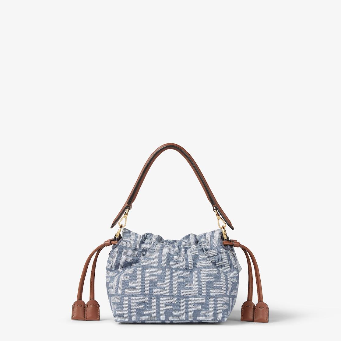 Mamma Baguette SmallBlue denim-effect FF jacquard mini-bag Product Image