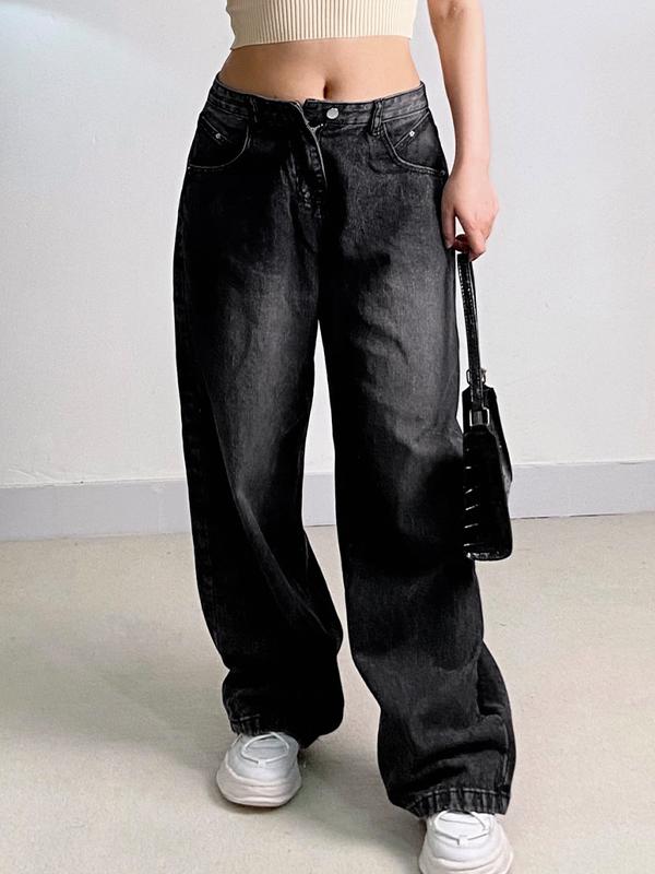 Retro American Washed Smoke Gray Loose Boyfriend Jeans Product Image