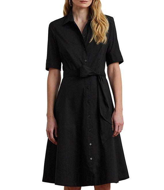 Lauren Ralph Lauren Stretch Cotton Blend Point Collar Elbow Length Sleeve Button Front Shirt Dress Product Image