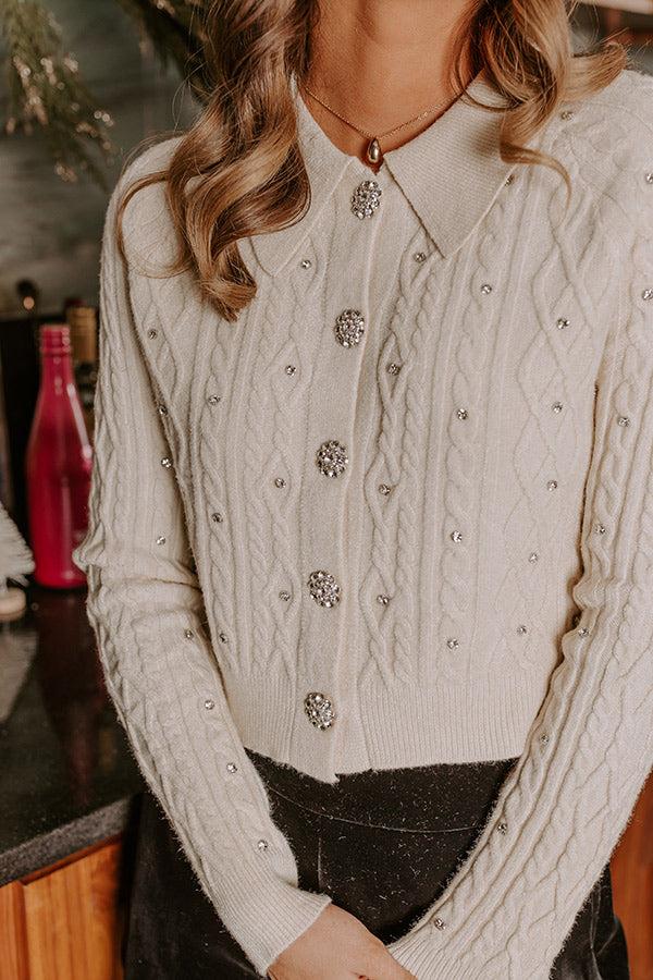 Kind Smile Cable Knit Embellished Cardigan in Cream Product Image